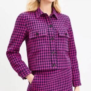 LOFT Pink Houndstooth Textured Cropped Shirt Jacket XL NWT